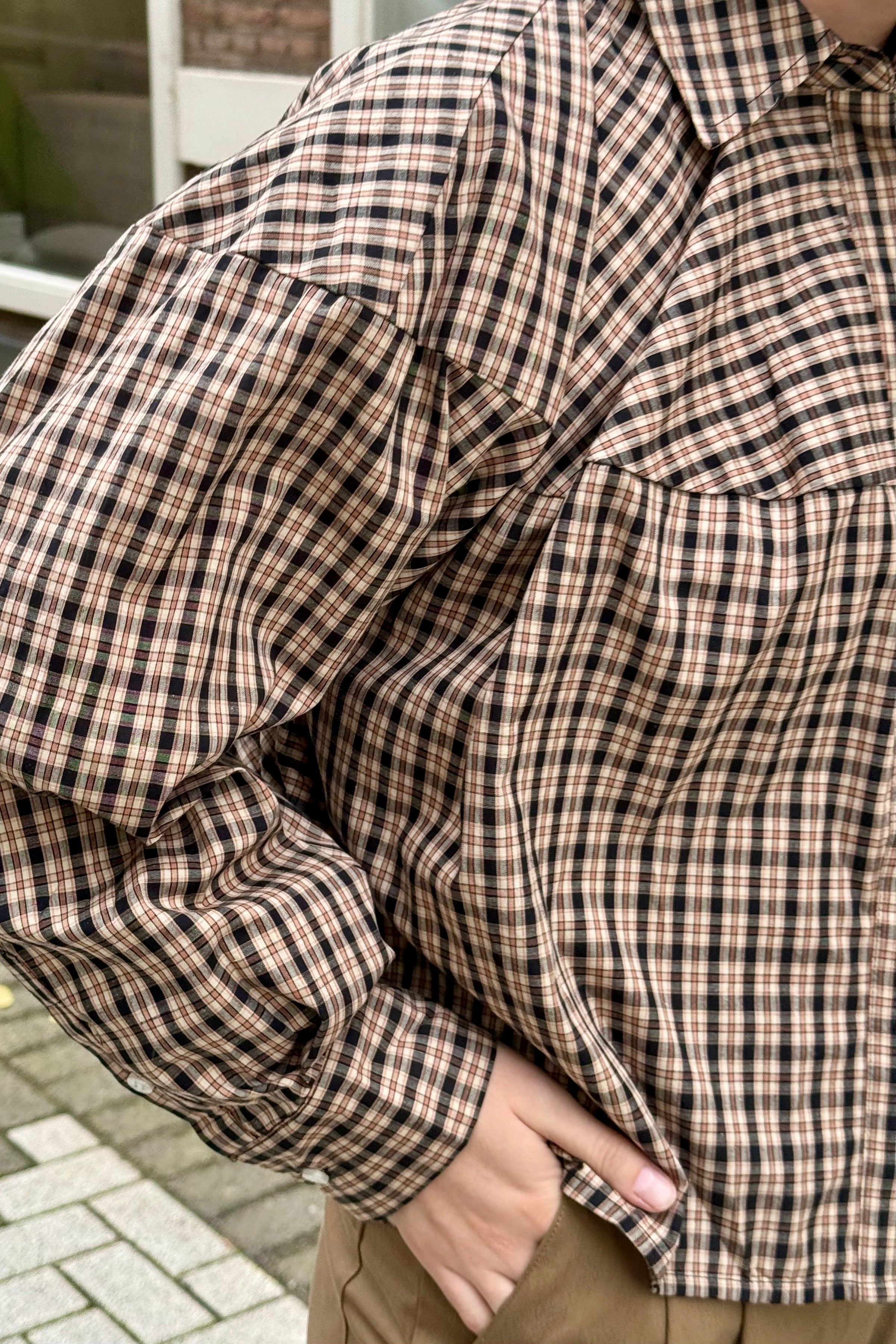 Sophie Geruite Blouse - Beige