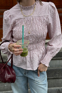 Possa Geruite Blouse - Roze