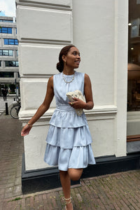 Manya Drapy Satijnen Jurk - Licht Blauw