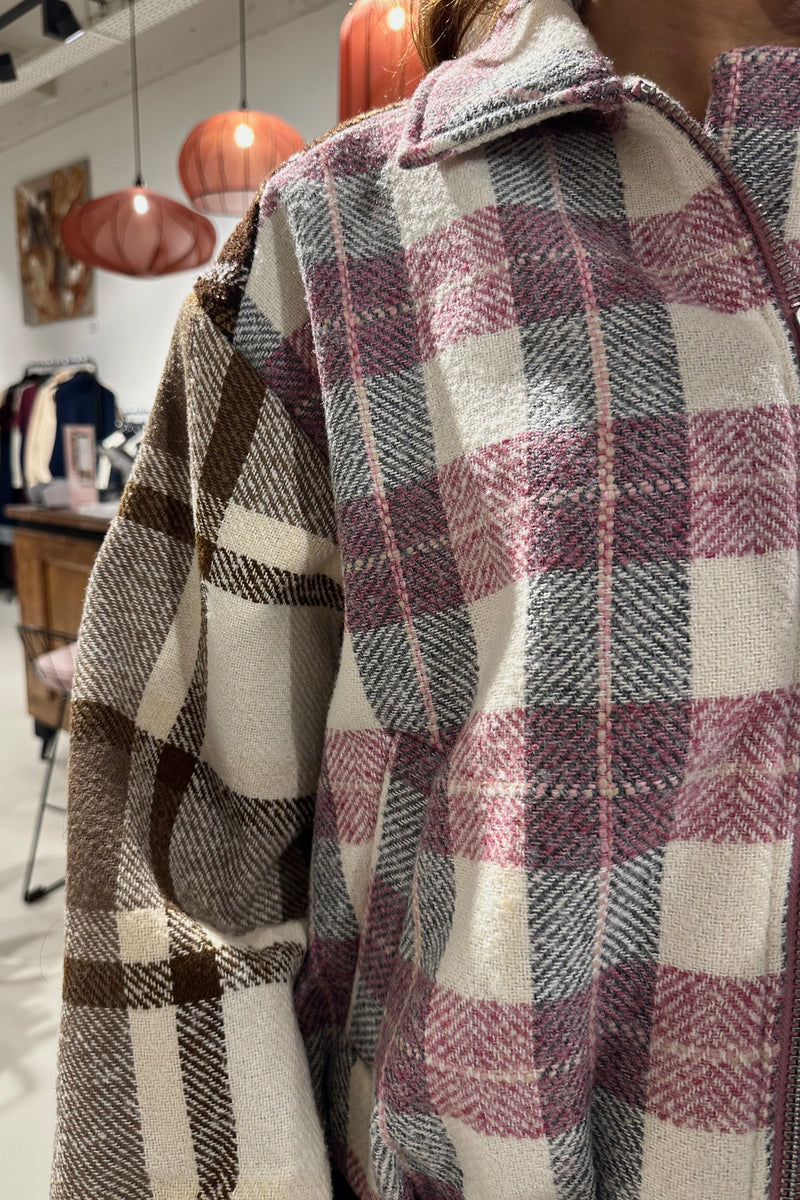 YASRuby Geruite Bomber Jas - Creme