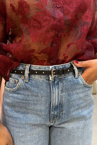 Nappa Stud Leren Riem - Zwart