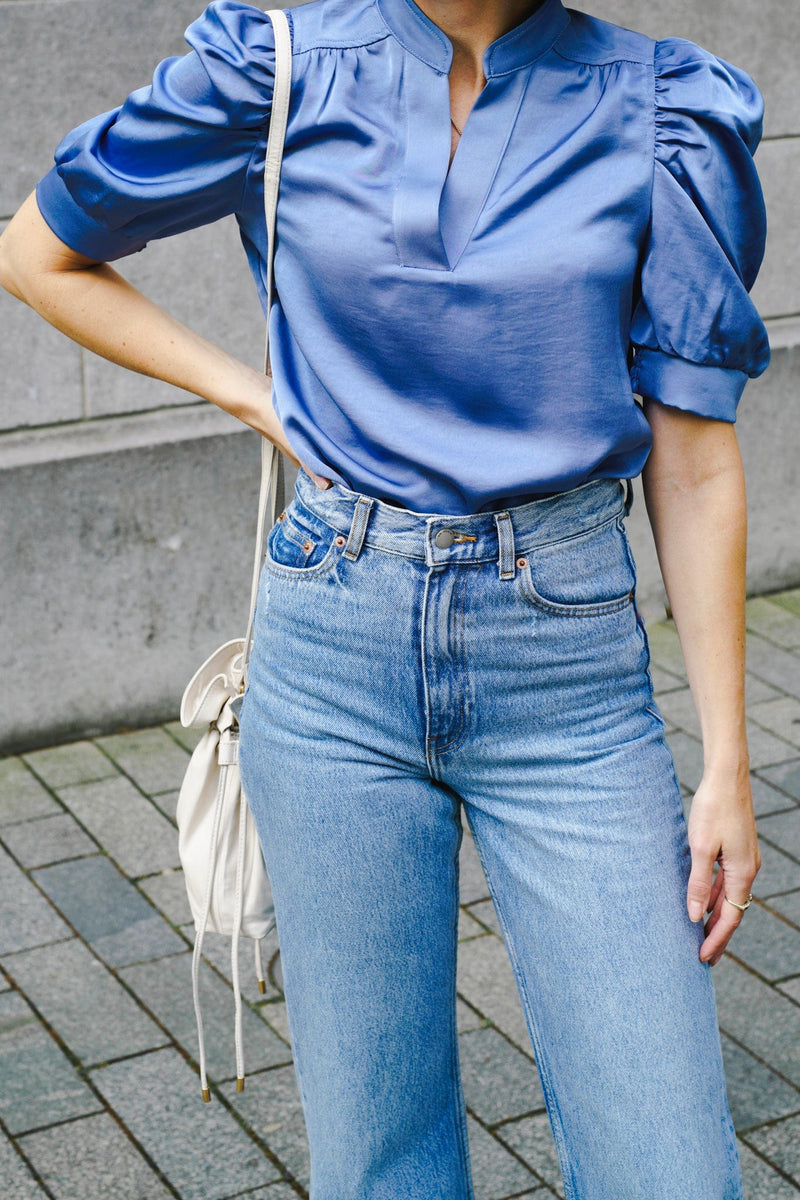 Roella Heavy Sateen Blouse - Smoke Blue