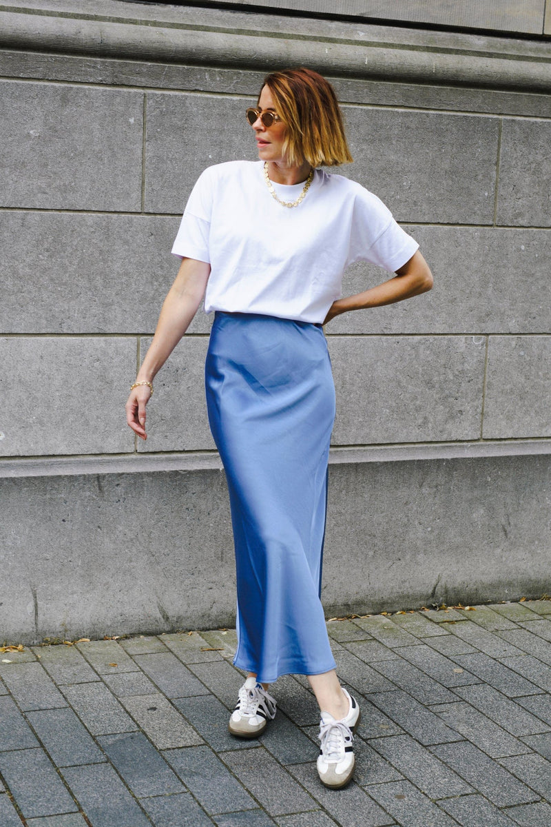 Vicky Heavy Satijnen Rok - Smoke Blue