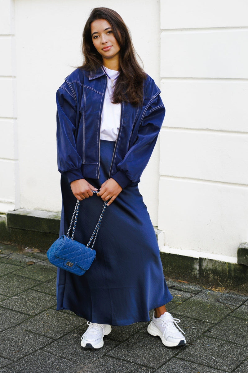 Vicky Heavy Satijnen Rok - Donker Blauw