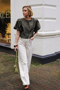 Penelope Korte Mouwen Blouse - Donker Groen