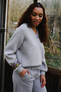 SLFJamila V-Neck Sweater - Licht grijs