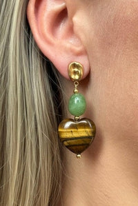 Brown Hearts Oorbellen - Groen/Bruin