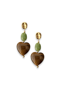 Brown Hearts Oorbellen - Groen/Bruin