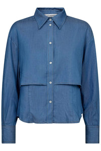 Denim Double Layer Blouse - Denim Blauw