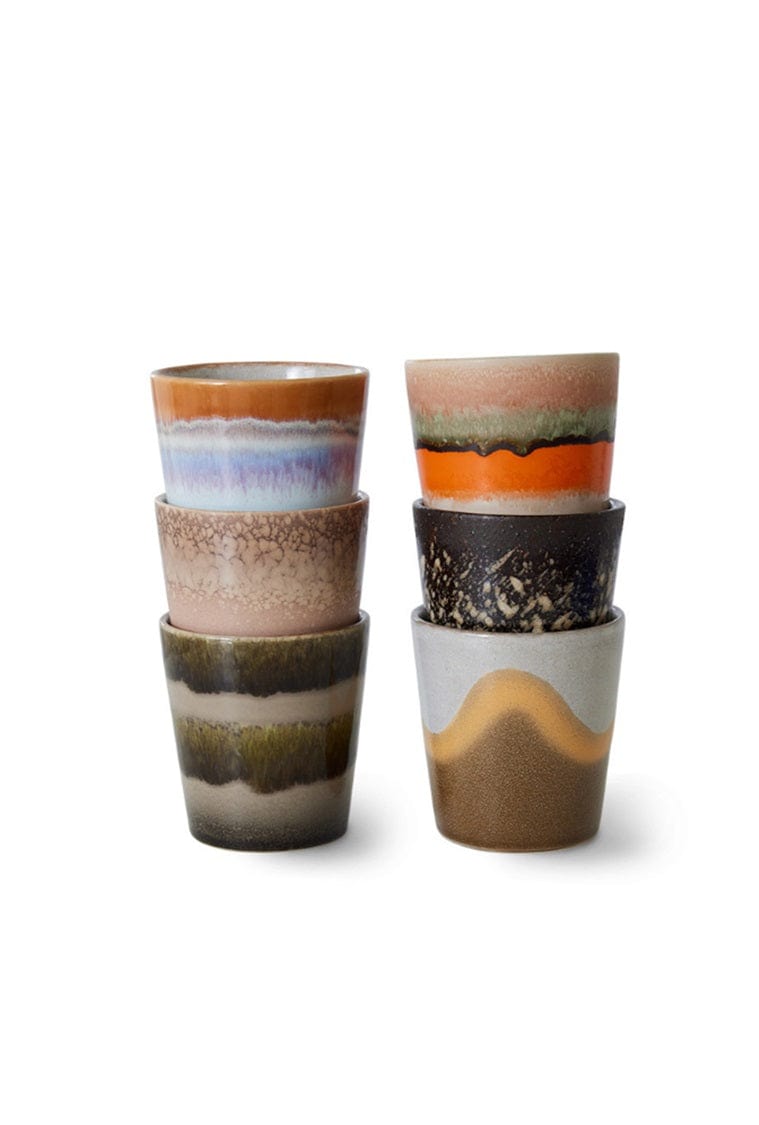 HKliving 70's ceramics Coffee Mokken - Elements Set Van 6