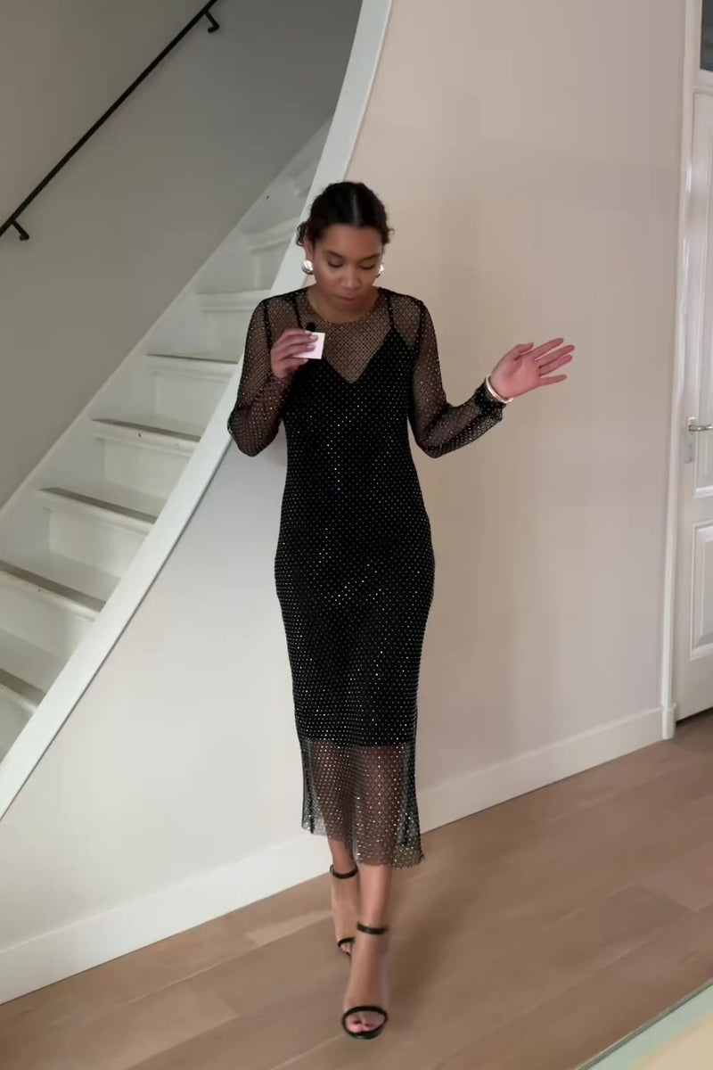 KrystalCC Net Jurk - Zwart