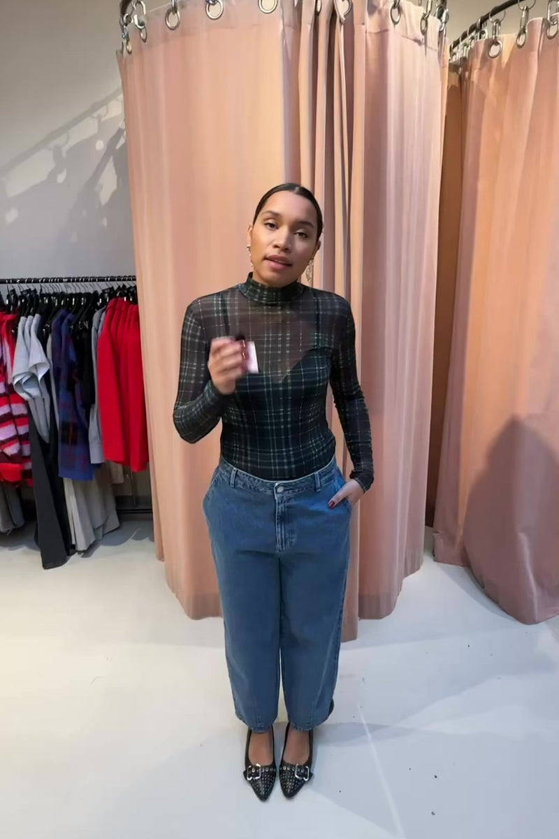 Fiore Geruite Longsleeve Top - Groen