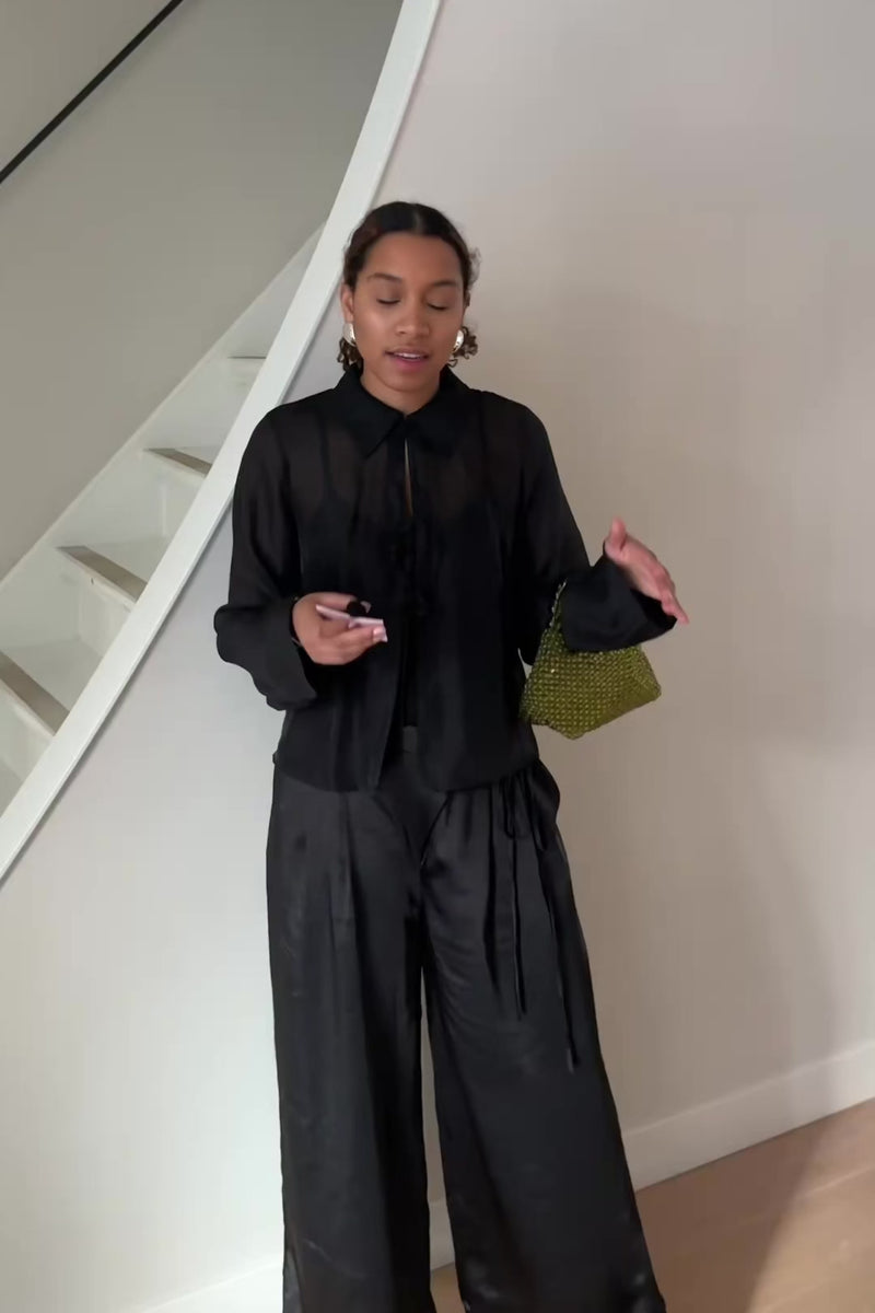 Nimba Organza Tie Blouse - Zwart