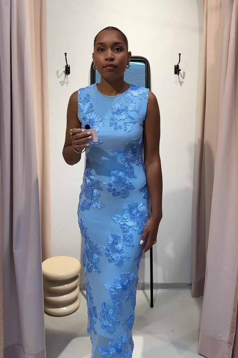 Tiranna Bloemen Jurk - Licht Blauw
