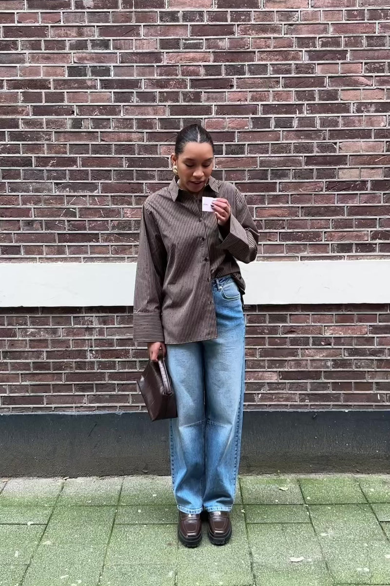 Dita Gestreepte Blouse - Donkerbruin