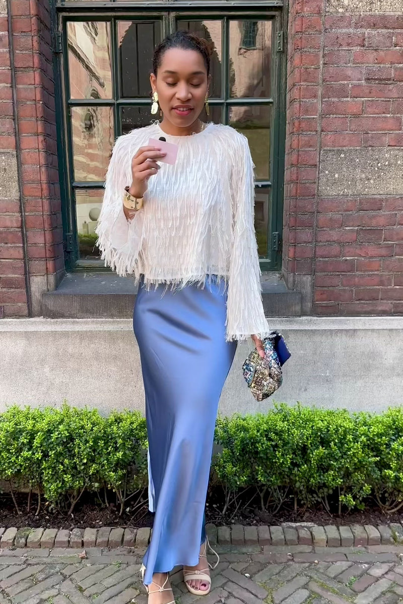 Vicky Heavy Satijnen Rok - Smoke Blue