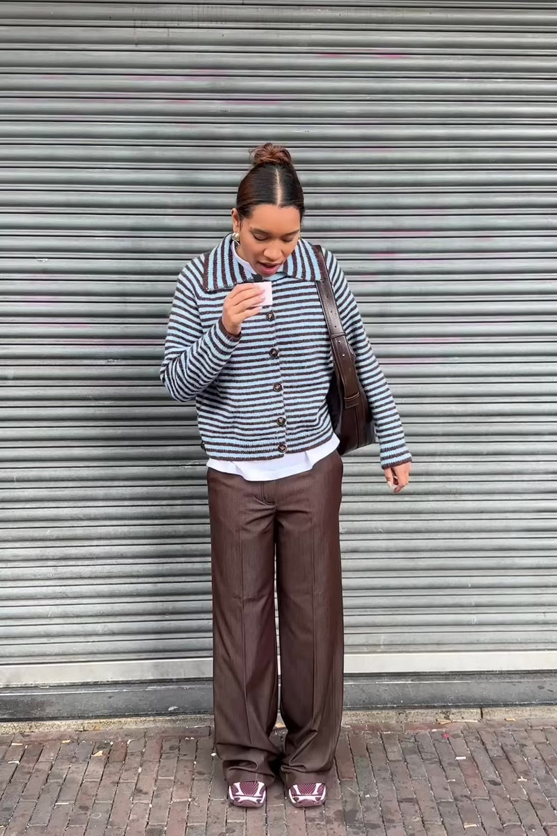 Marlies Gestreept Vest - Bruin/Crème