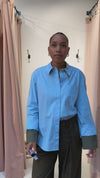 DonnaCC Fold Cuff Blouse - Licht Blauw