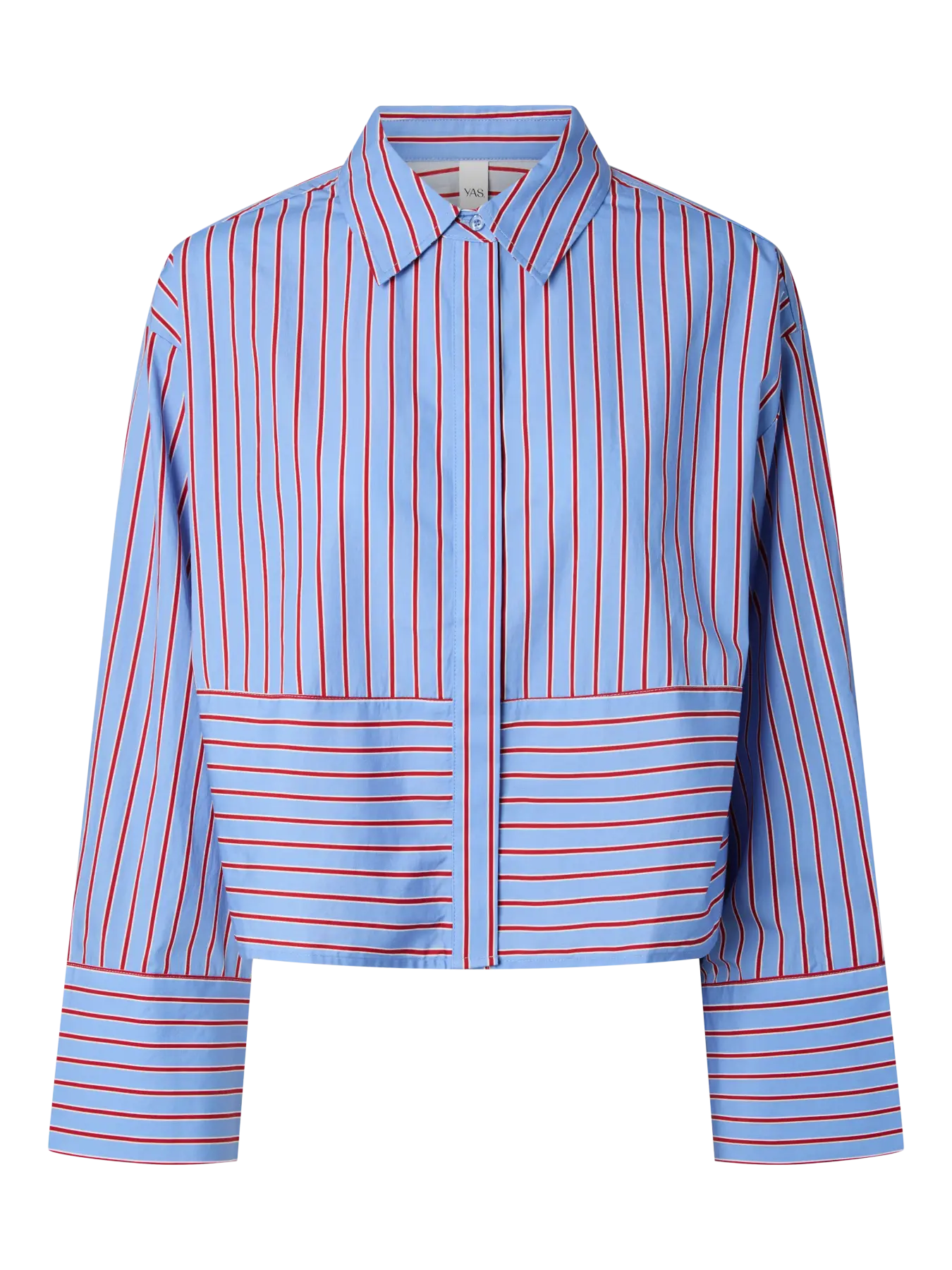 YASLee Gestreepte Cropped Blouse - Blauw/Rood
