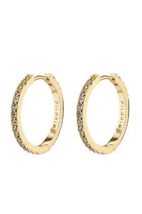 EBNA MEDIUM CRYSTAL HOOPS EARRING, GOLD, PILGRIM