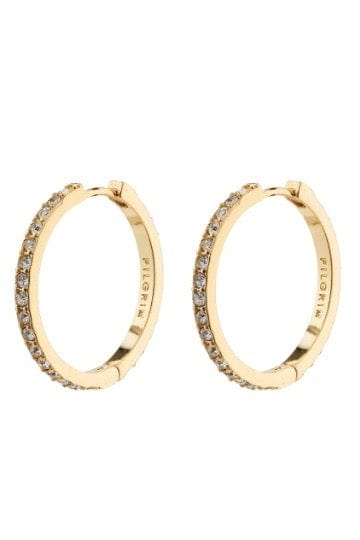 EBNA LARGE CRYSTAL HOOPS EARRING, GOLD, PILGRIM